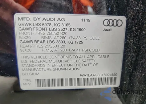 2019 Audi E-Tron Premium Plus z USA, uszkodzony, nr VIN WA1LAAGE0KB024690